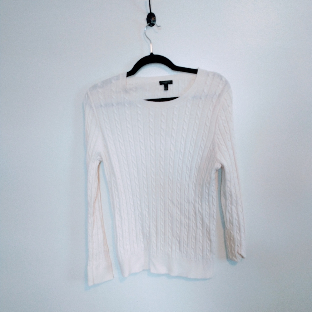 Talbot wool white ribbed sweater with long sleeves, size large petite